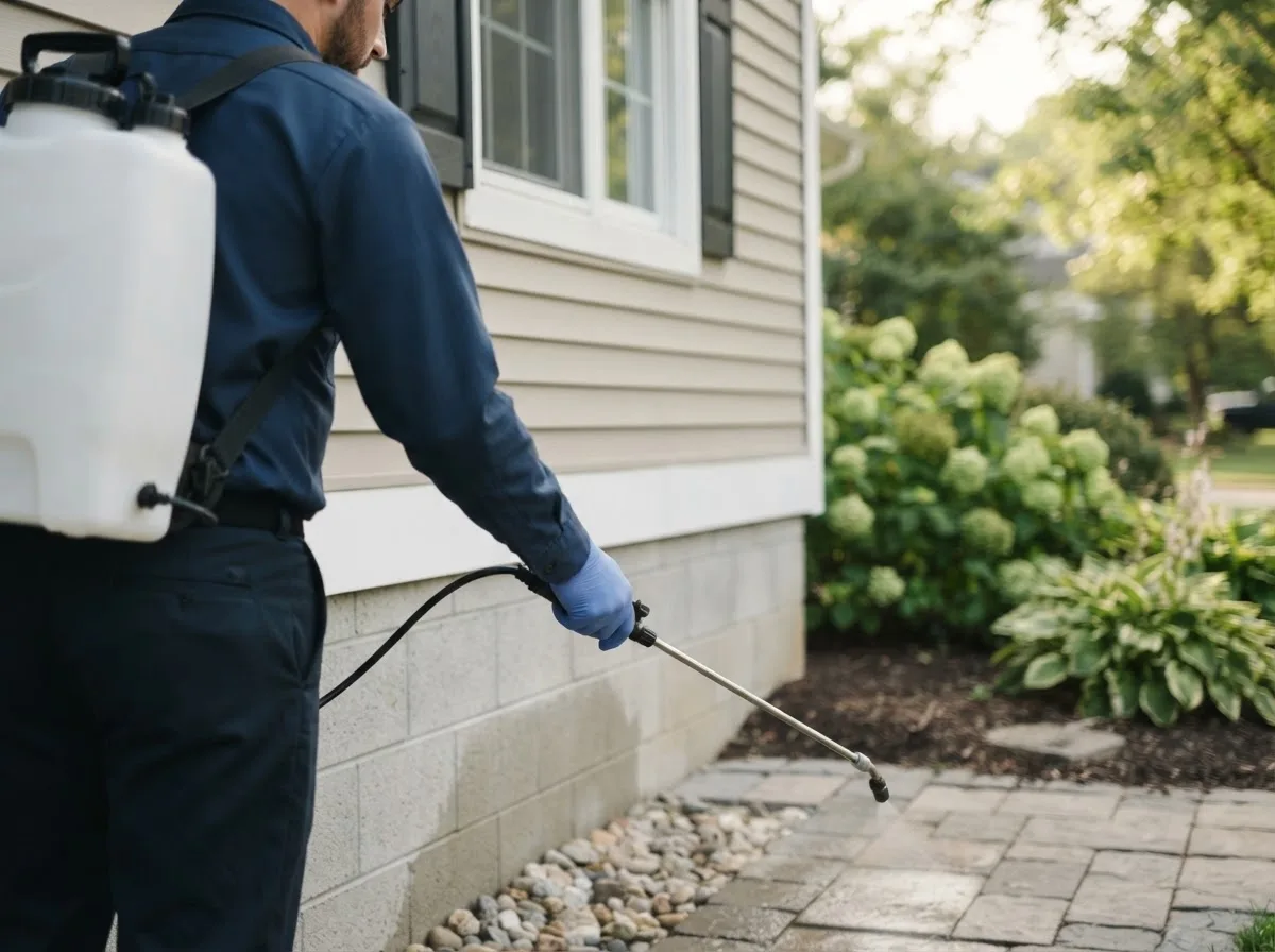 Pest control technician inspecting a home in Sangerfield, NY